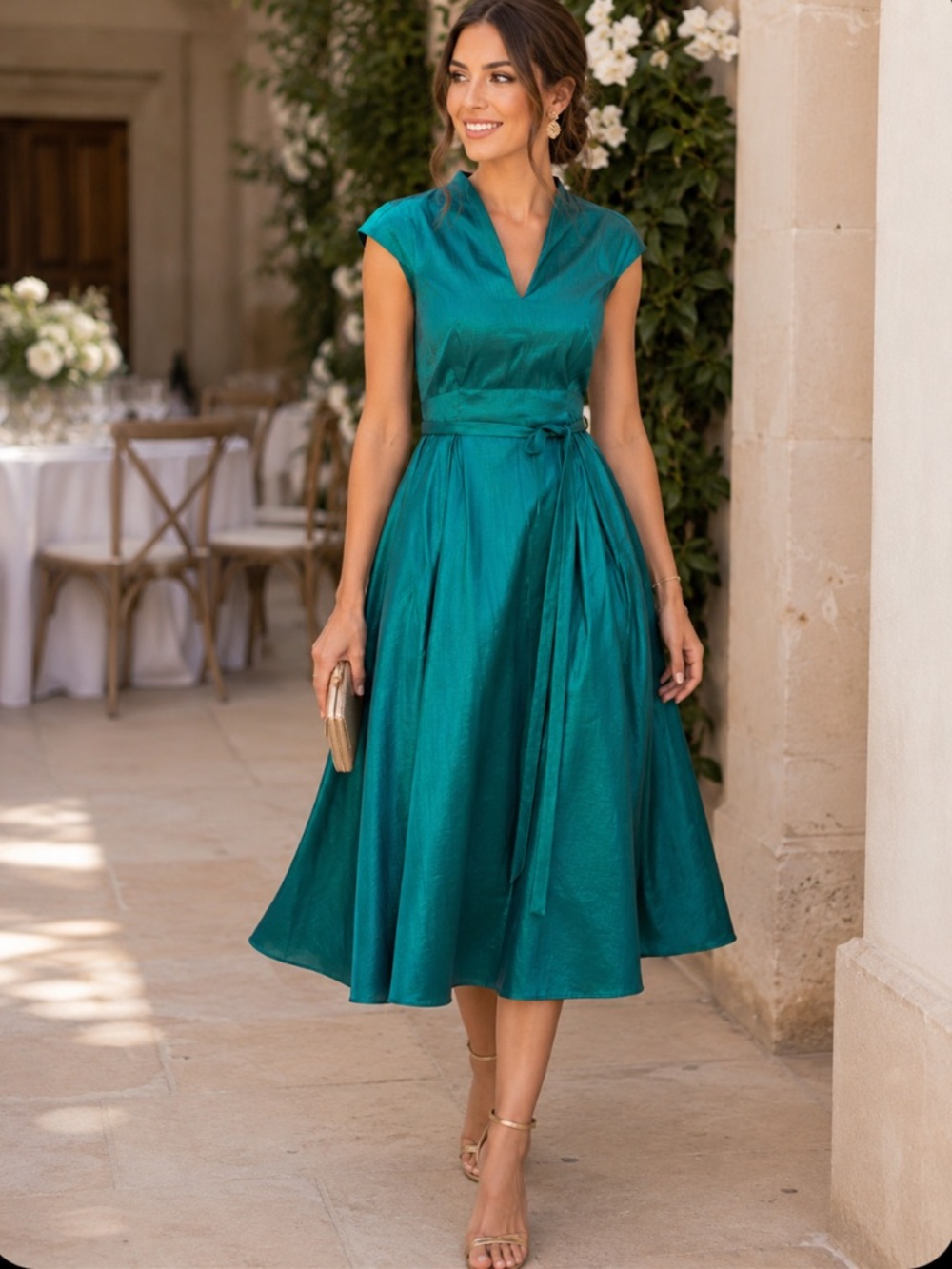 NWT Alex Evenings Hot Teal Iridescent Fit & Flare Midi Dress Size 16